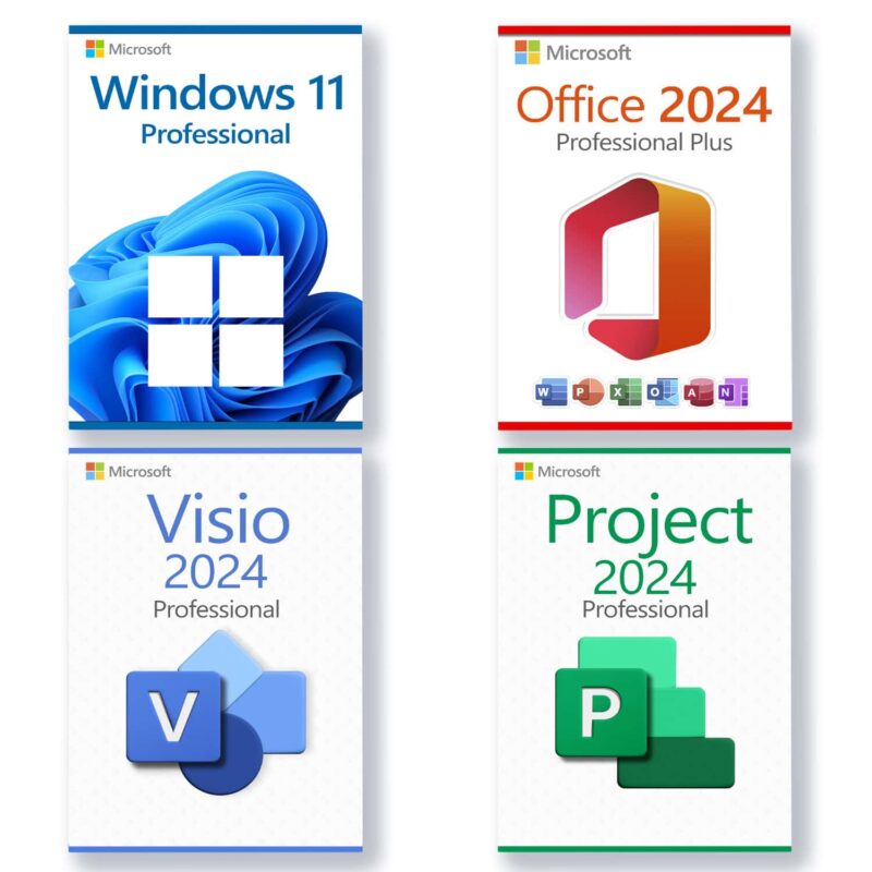 Microsoft Windows 11 Pro + Microsoft Office 2024 Pro Plus + Microsoft Visio 2024 Pro + Microsoft Project 2024 Pro Lizenz für 3 PC