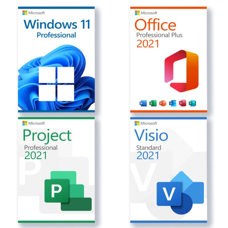 Microsoft Windows 11 Professional+ Microsoft Office 2021 Professional Plus + Microsoft Project 2021 Professional + Microsoft Visio 2021 Standard Lizenz für 3PC